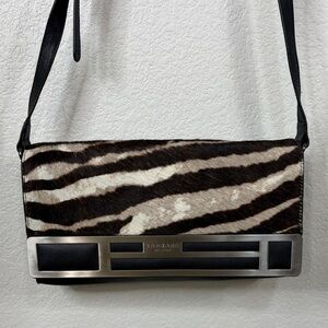 Barbara Milano Italy Leather cow print Zebra Pattern Crossbody Clutch